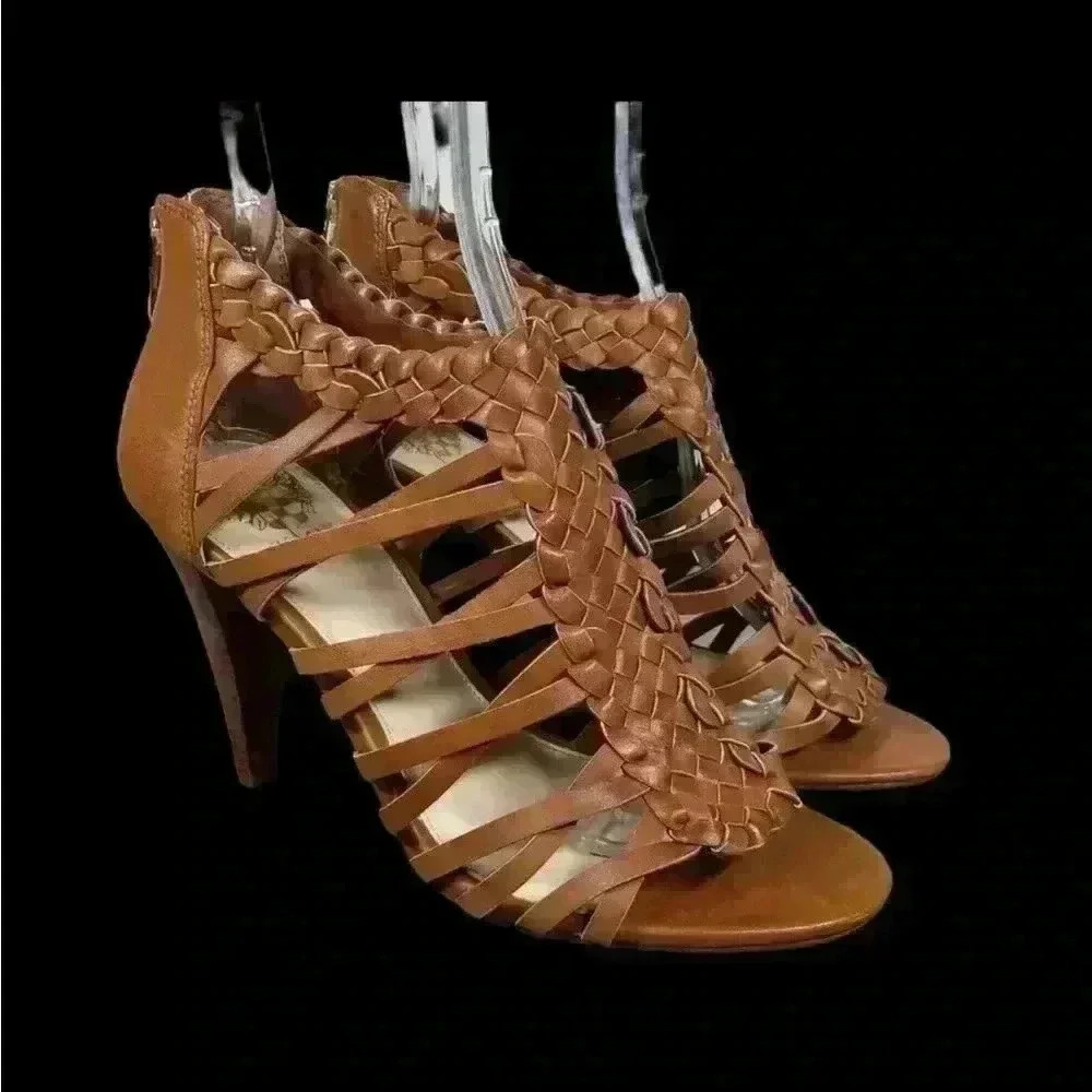 Vince Camuto Alaizah Sandal, Cognac Leather, Womens Size 9.5 M